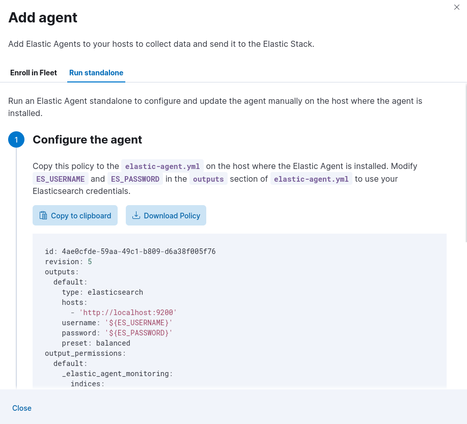 Configure standanlone Elastic Agent