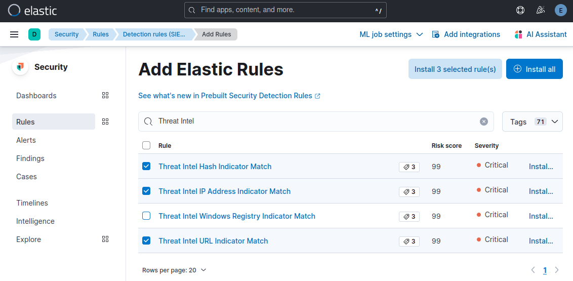 Kibana Install Threat Intel rules