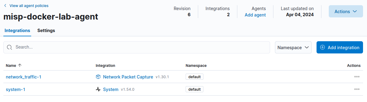 Kibana Elastic Agent Policy