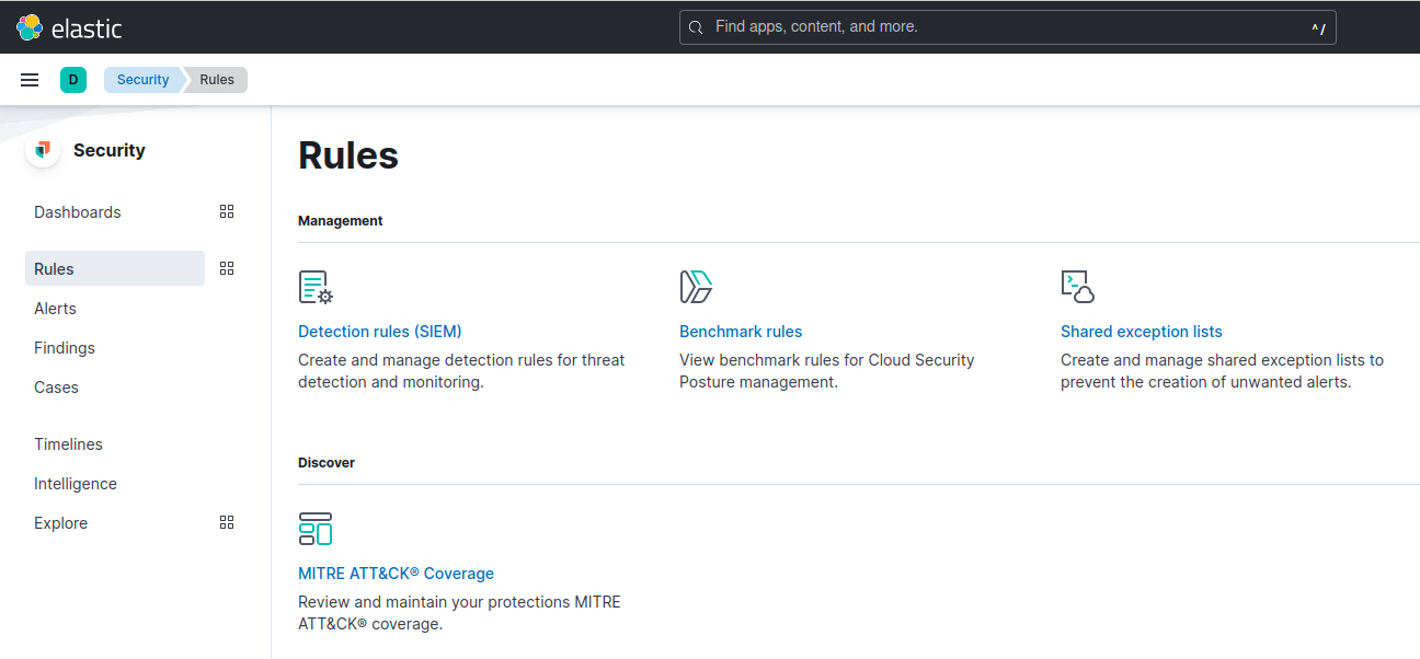 Kibana Security Rules page