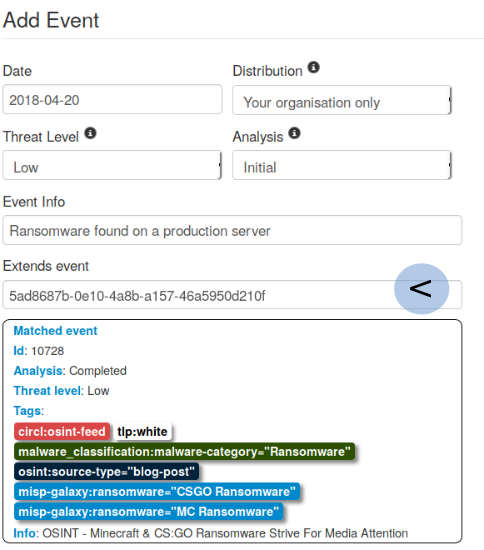 Extending a event when creating a new MISP event