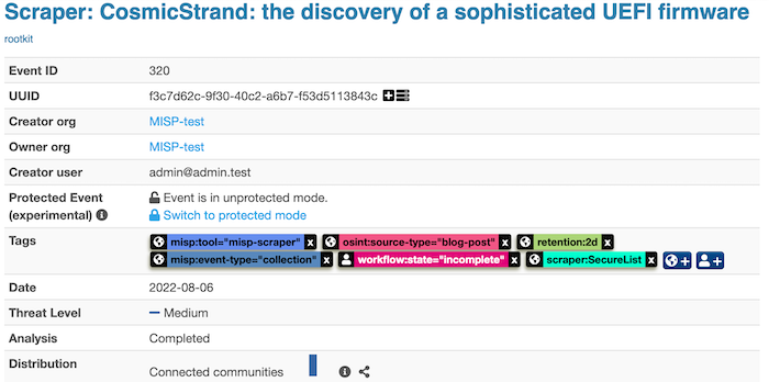 MISP scraper event example