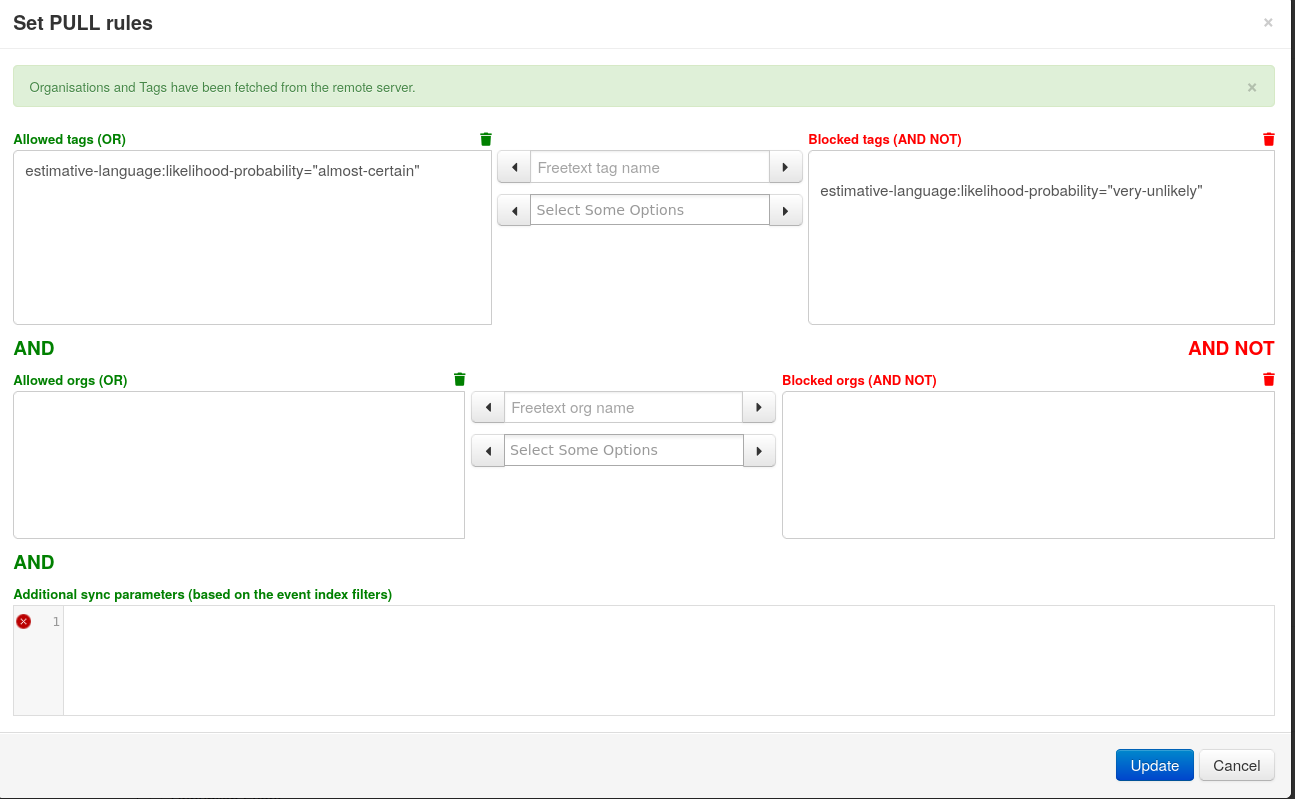 MISP server sync rule management