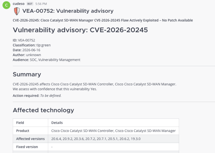Mattermost notification for the published advisory